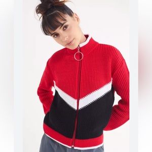 Urban Outfitters Jamie Zip Up Colorblock Chevron Knit Cardigan Medium 90s Red